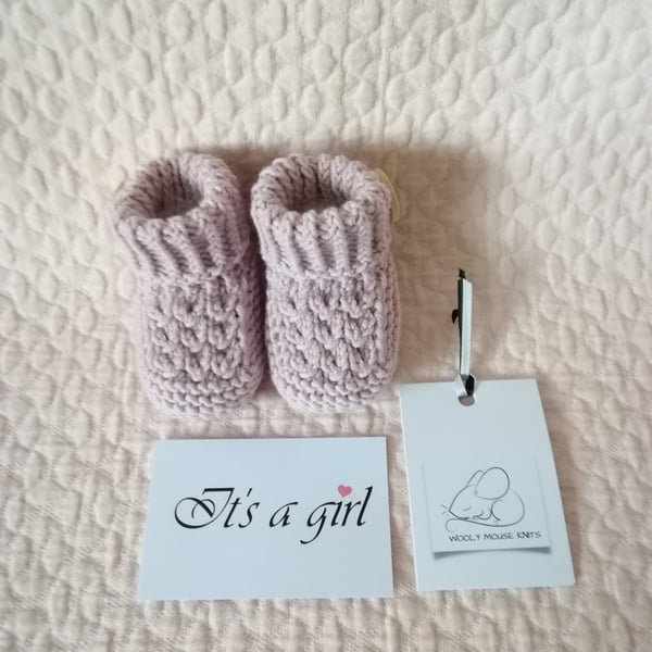 Hand knitted baby booties, gender reveal, pregnancy announcement 