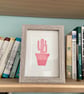 Pink Cactus Lino Print: Hand-Burnished Arizona Art (Unframed) - Image 2