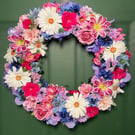 Large Summer Meadow Floral Wreath Front Door UK - Daisy Rose Cottagecore 45cm