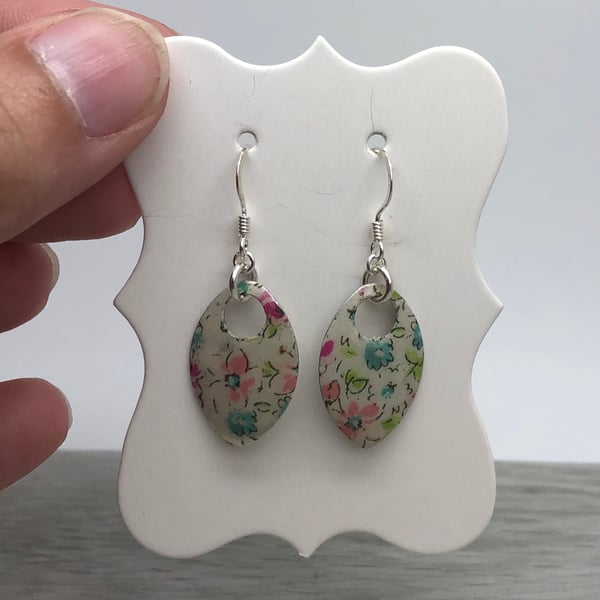 Decoupage and enamel scale earrings. Sterling silver. 