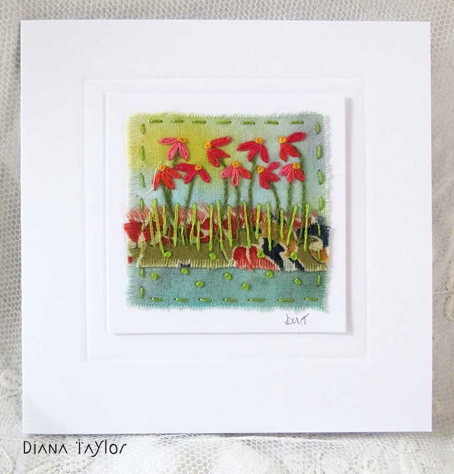HAND EMBROIDERED CARD SPRING SUMMER VOYSEY
