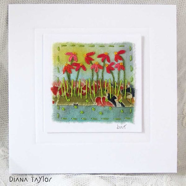HAND EMBROIDERED CARD SPRING SUMMER VOYSEY