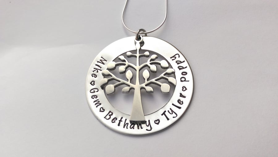 Hand Stamped personalised family tree name necklace
