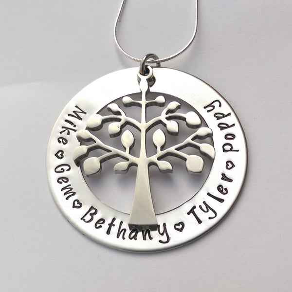 Hand Stamped personalised family tree name necklace