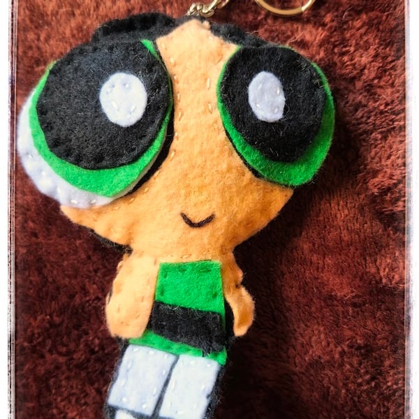 Handmade Felt Retro Cartoon-Inspired Character Keyring – One of a Kind