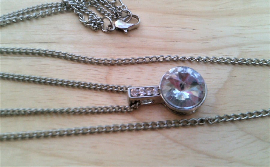 Austrian Crystal Long Necklace, Crystal Double Layered Chain Pendant