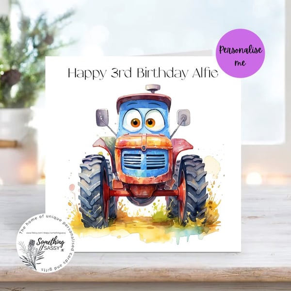 Personalised Cute tractor card for birthdays or any occasion