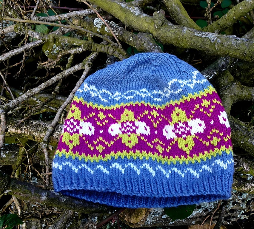 Handknitted fairisle unique beanie hat