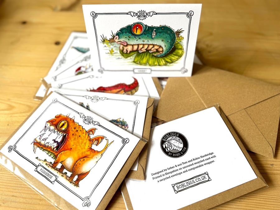 Pack of 12 Boblings Monster Greetings Cards - A6