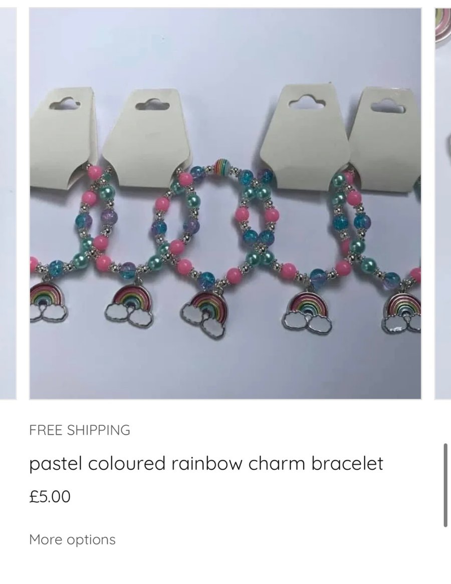 Rainbow charm stretch beaded bracelet adult kids toddler sizes 