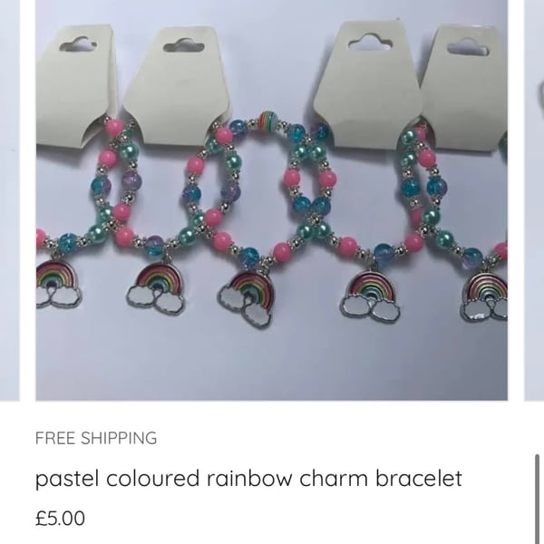 Rainbow charm stretch beaded bracelet adult kids toddler sizes 