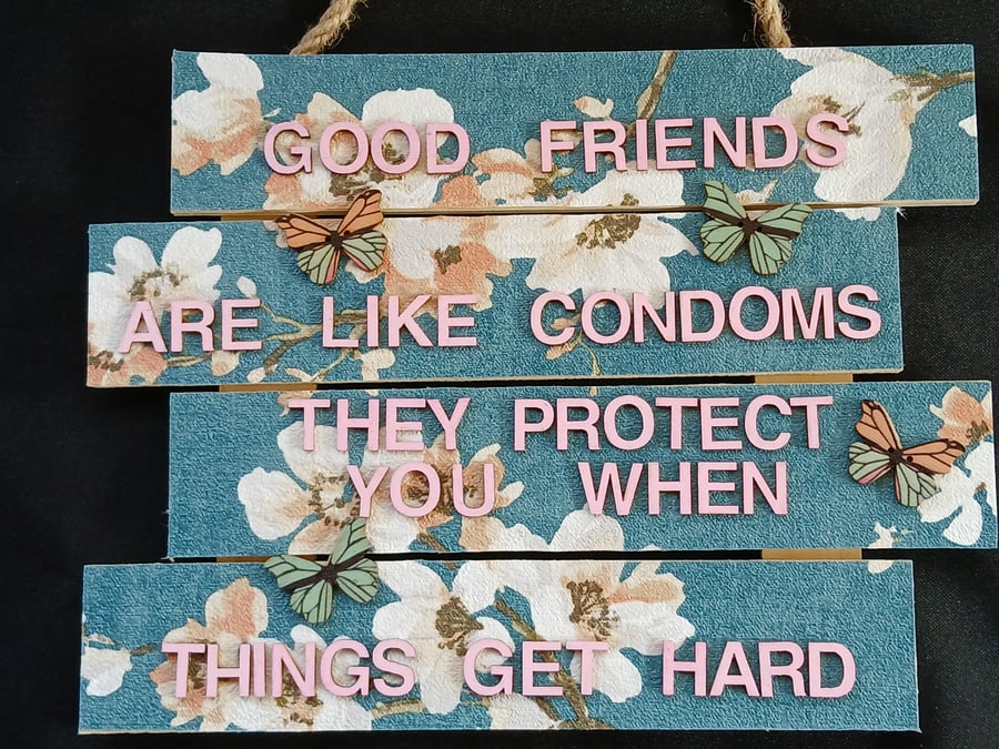 Hand decorated hanging wooden sign 