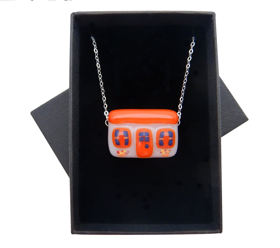 Handmade Fused Glass 'Little Orange Cottage' Pendant