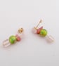  Peach & Rose Quartz Small Drop Earrings Czech Glass Floral Bead, - Image 5
