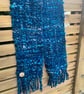 Handspun and woven shades of blue and turquoise art scarf - Image 2
