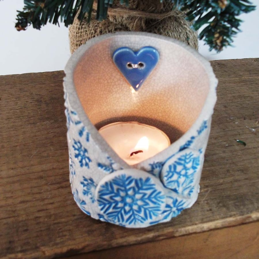 Let it Snow ceramic tea-light holder candle dish