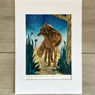 Fox Lino Print - Wildlife Linocut - original lino print - colourful lino print