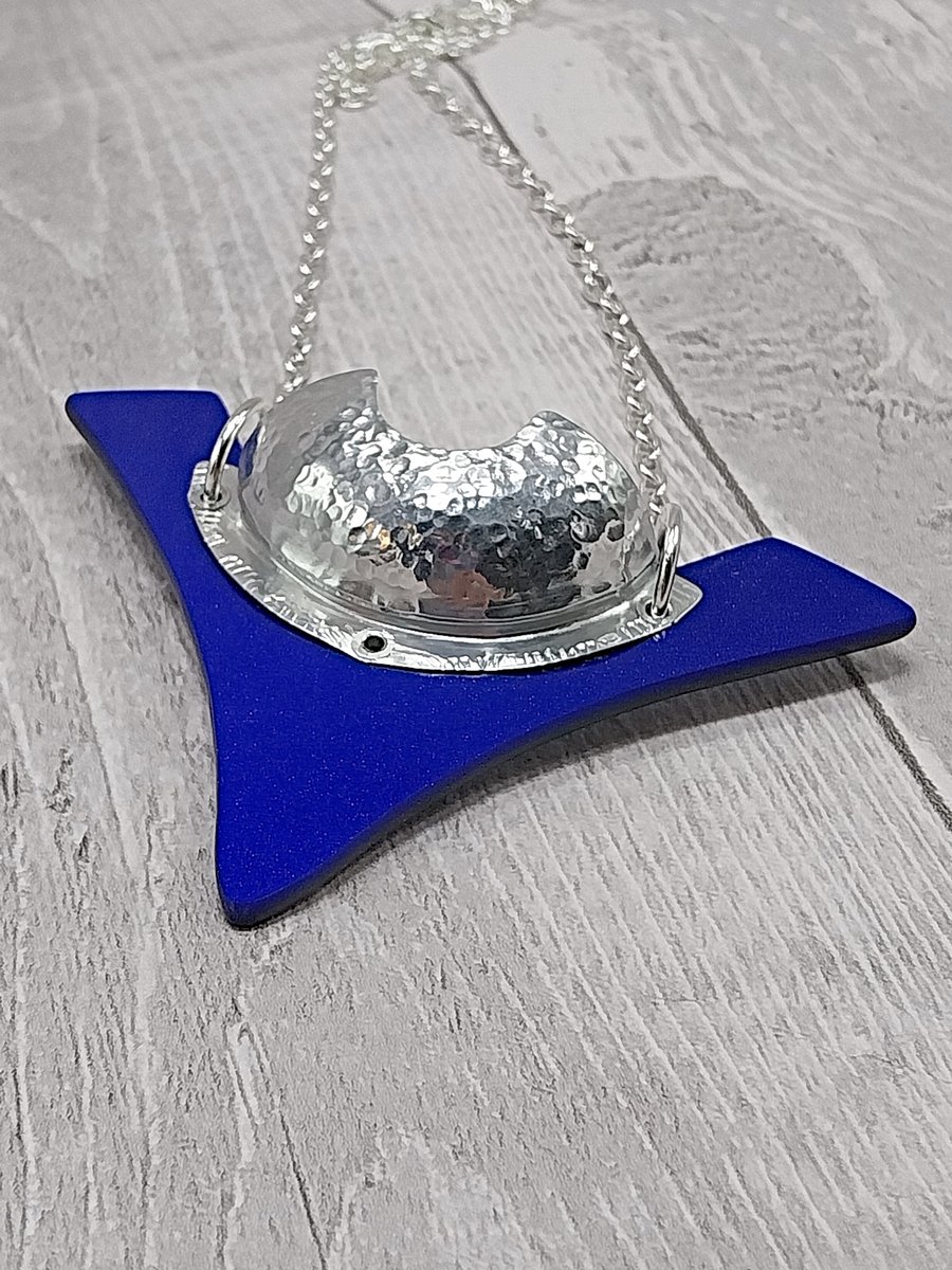 Recycled Aluminium Drink Can Base Blue Sparkle Acrylic Triangle Necklace Pendant