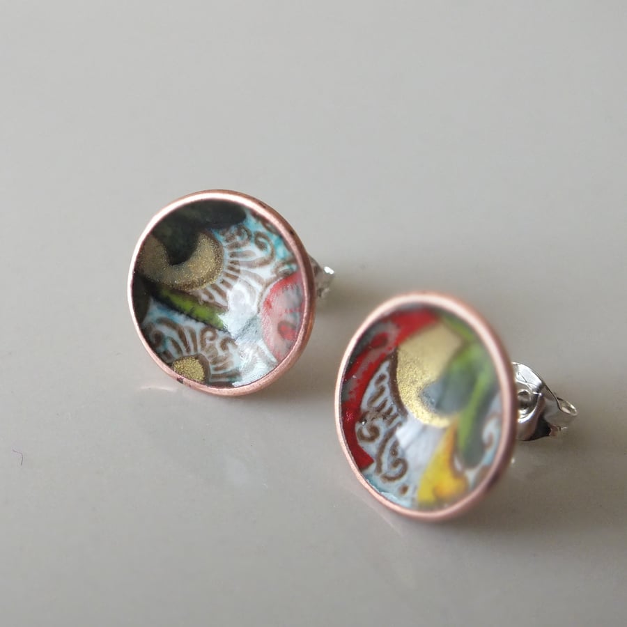 Patterned enamel earrings