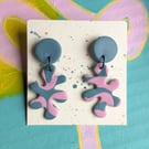 Blue and pink splat  dangly earings 