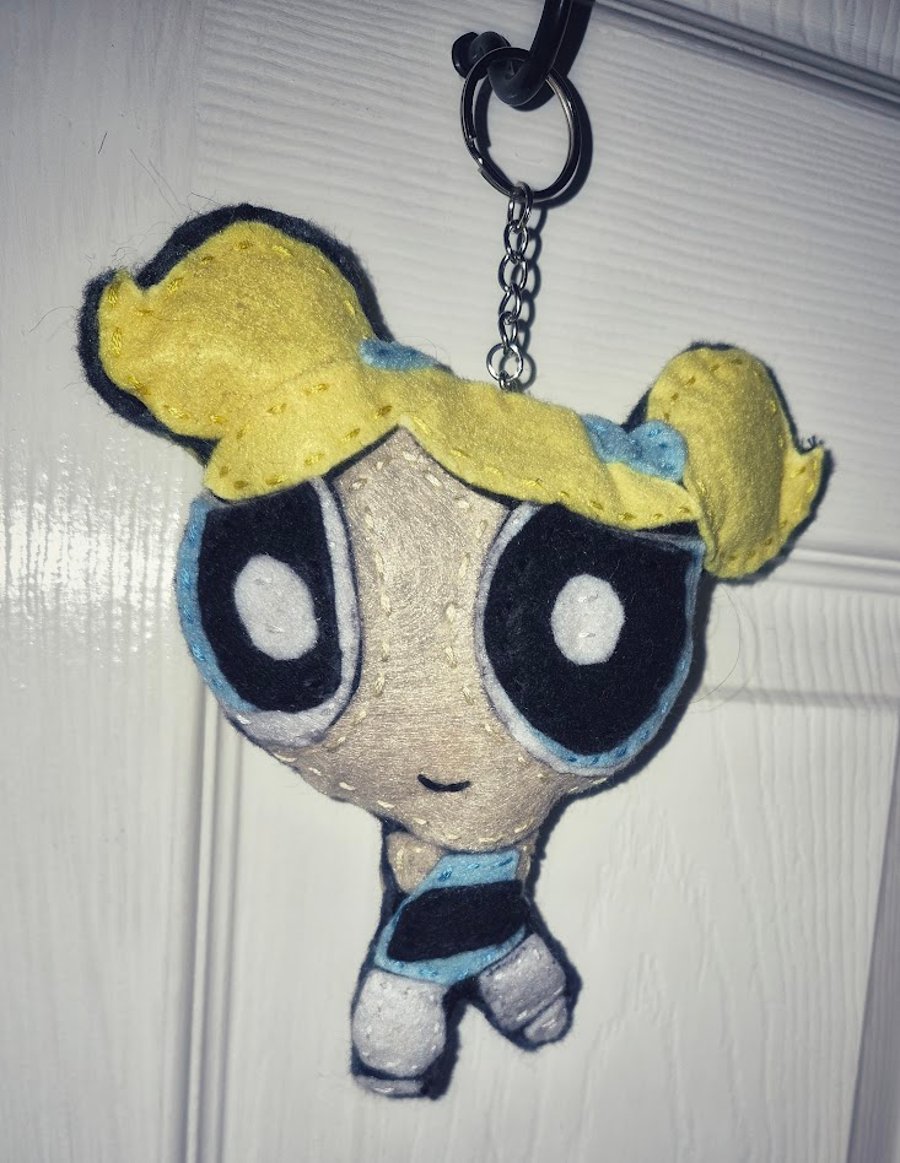 Handmade Felt Retro Cartoon-Inspired Character Keyring – One of a Kind