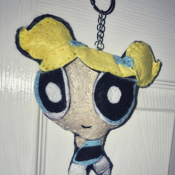 Handmade Felt Retro Cartoon-Inspired Character Keyring – One of a Kind