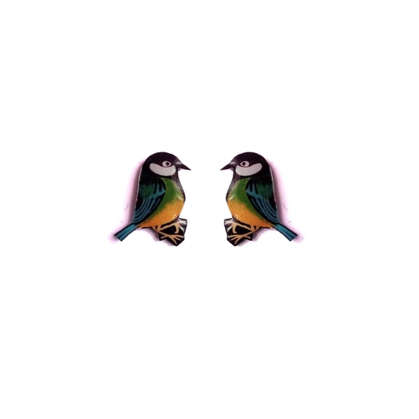 Mini Blue Tit Bird Resin Ear Studs by EllyMental