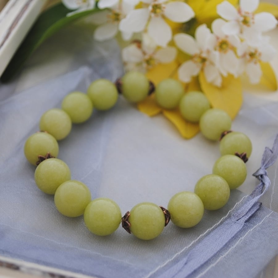 Green Jade & copper bracelet