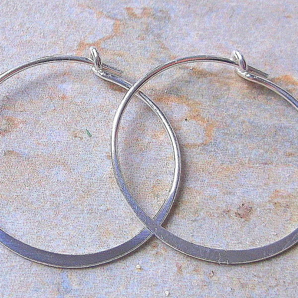 Sterling Silver Hammered Flat 20mm Hoop Earrings.