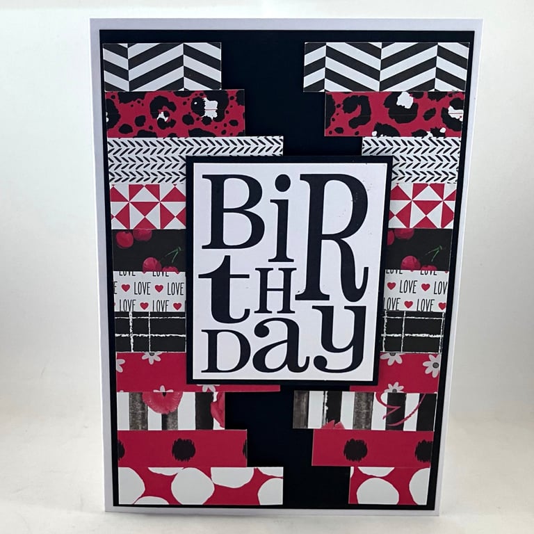Black white and red birthday card