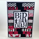 Black white and red birthday card