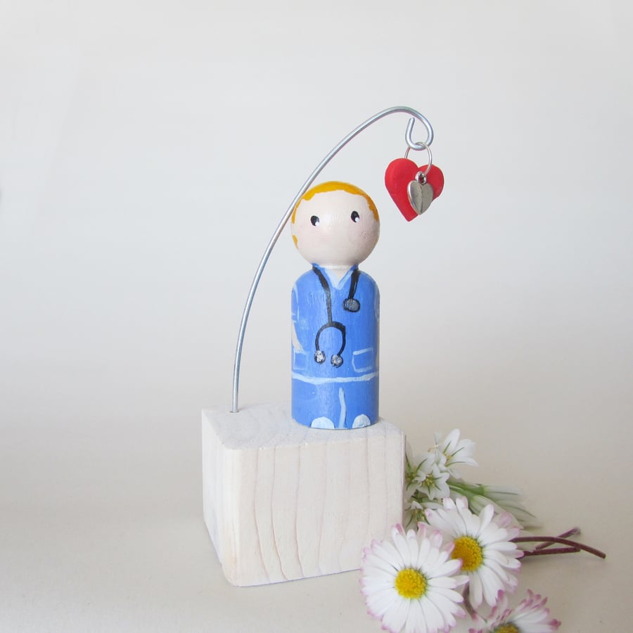 NHS Male Nurse Small Peg Doll