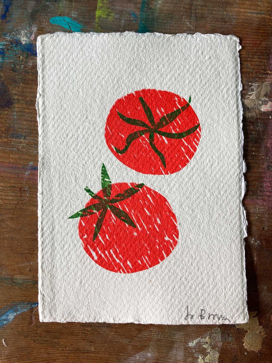 Two tomatoes - mini screen print by Jo Brown