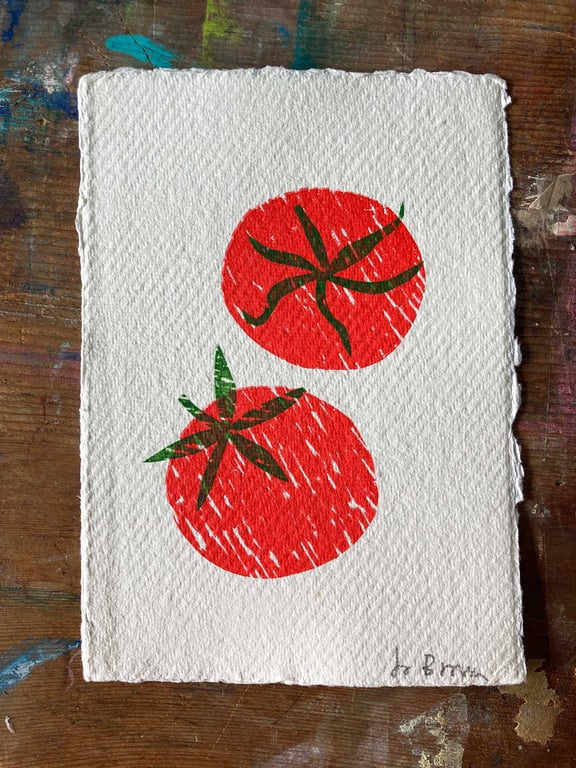 Two tomatoes - mini screen print by Jo Brown