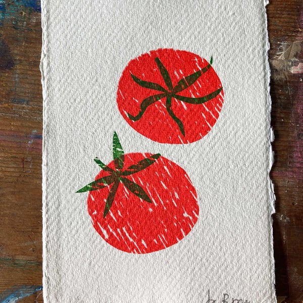 Two tomatoes - mini screen print by Jo Brown
