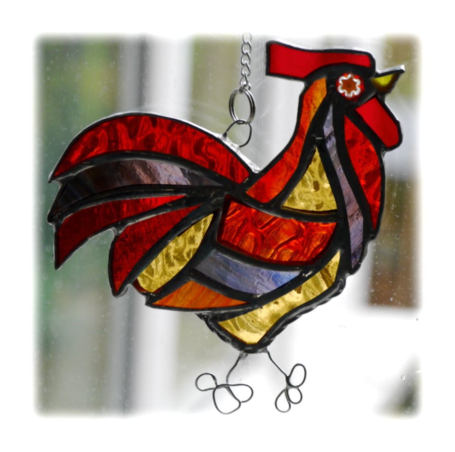 Cockerel Suncatcher Stained Glass chicken 023