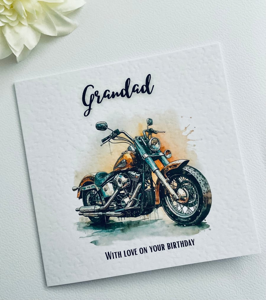 Grandad motorcycle birthday greeting card, customise for any relative, Son, Brot