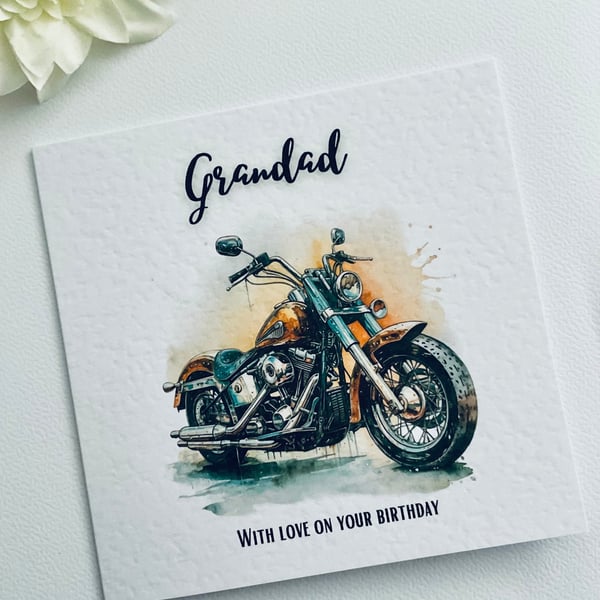 Grandad motorcycle birthday greeting card, customise for any relative, Son, Brot