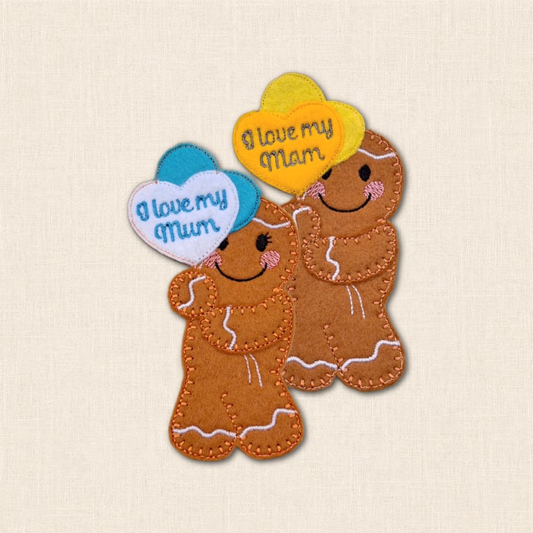 I Love My Mum or Mam Gingerbread - Heart Balloon Felt Keepsake