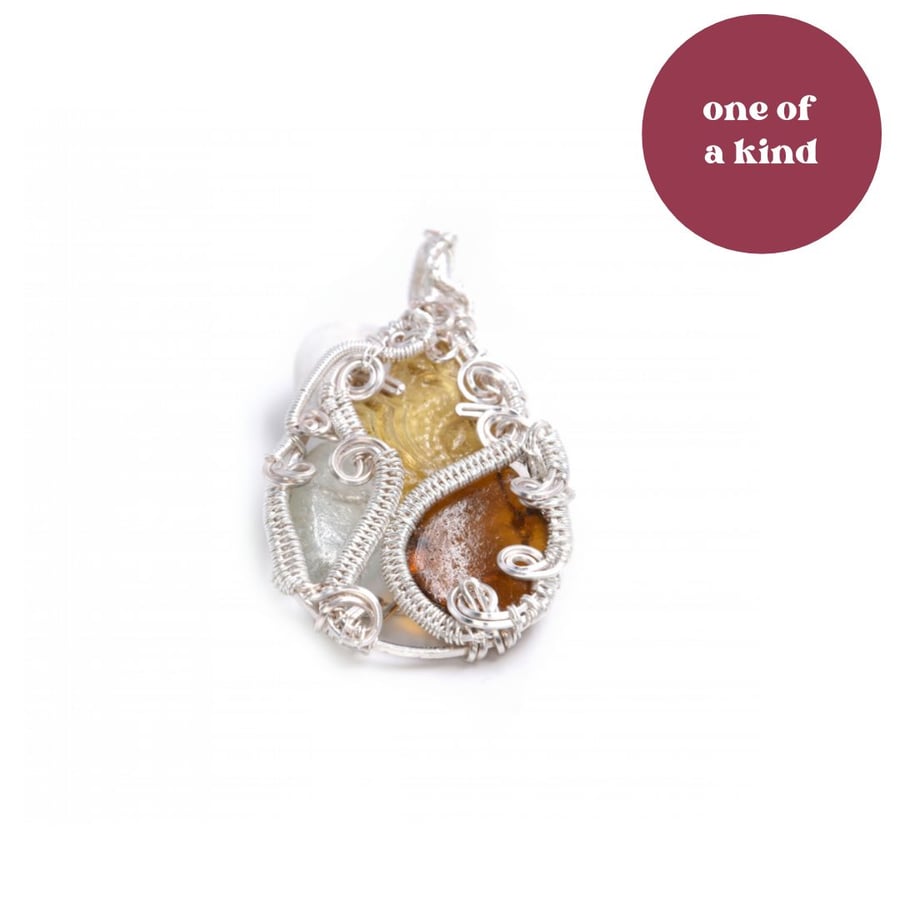 Pendant - seaglass wire wrapped in silver filled wire