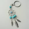 Dreamcatcher Keyring or Bag Charm Turquoise Howlite Silver Feather    KCJ2298