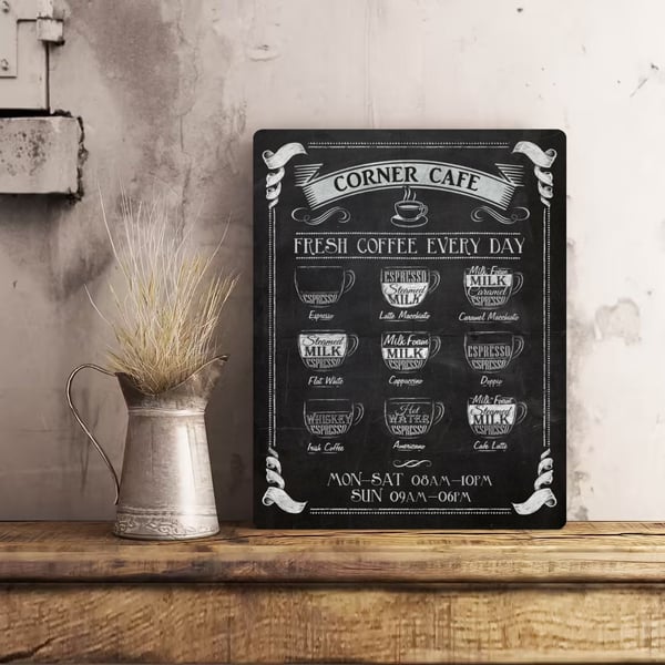 PERSONALISED Retro Vintage Coffee Cafe Kitchen Metal Wall Sign Gift Chalkboard S
