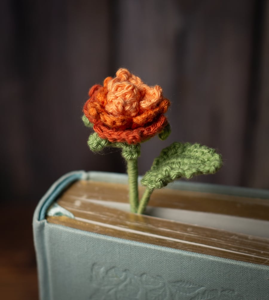 Orange Rose Crochet Bookmark 