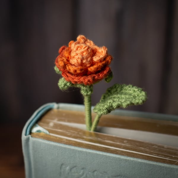 Orange Rose Crochet Bookmark 