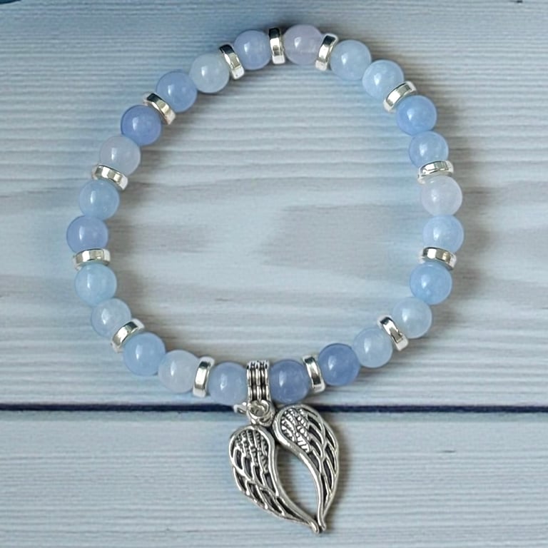 Aquamarine Guardian Angel Wings Bracelet,March Birthdays,