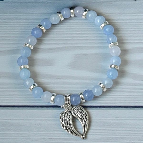 Aquamarine Guardian Angel Wings Bracelet,March Birthdays,