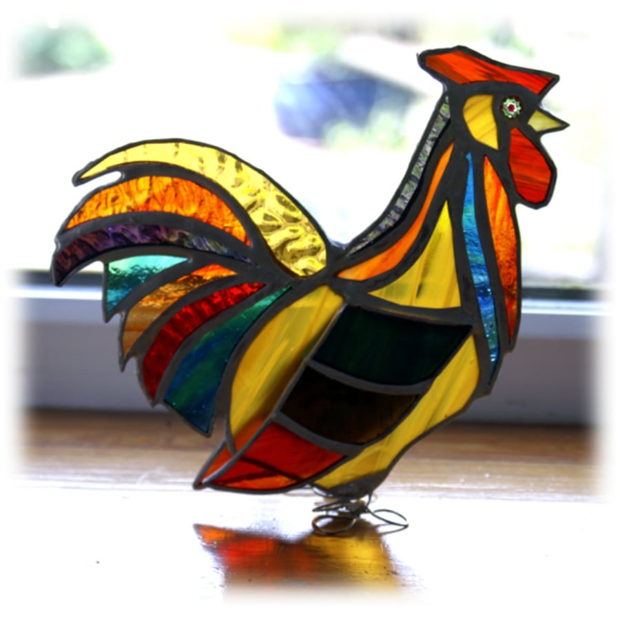 Rooster Stained Glass Ornament  Cockerel farm bird