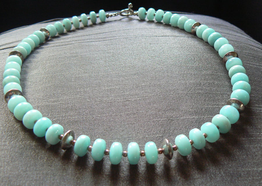  Amazonite and Silver Roundelle Collar Necklace