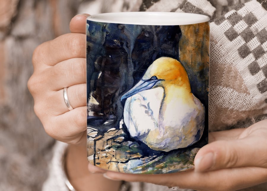 Gannet bird mug by Naomi Neale-seaside and coastal dining and drinkware