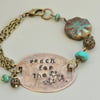 Reach For The Stars Handstamped Vintaj and Czech Bead Bracelet